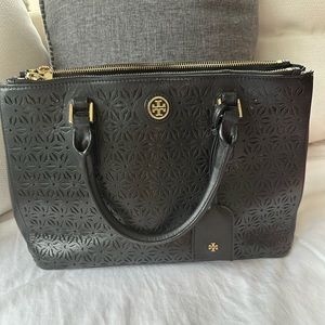 Tory Burch Robinson Floral Perforated Double Zip Bag